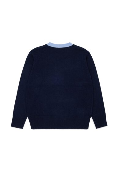 MARNI GEBREIDE TRUI MET LICHTBLAUW LOGO DARK BLUE