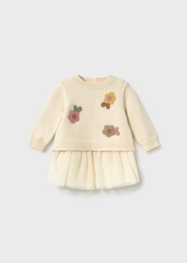 MAYORAL TRICOT KLEEDJE MET BLOEMEN EN TULE CREAM