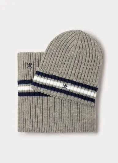 HACKETT SET GEBREIDE MUTS EN SJAAL GREY