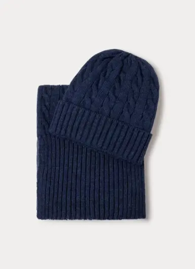HACKETT SET GEBREIDE MUTS EN SJAAL NAVY