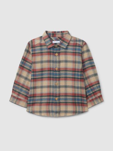 LARANJINHA HEMD IN FLANNEL MET RUITJESMOTIEF BEIGE