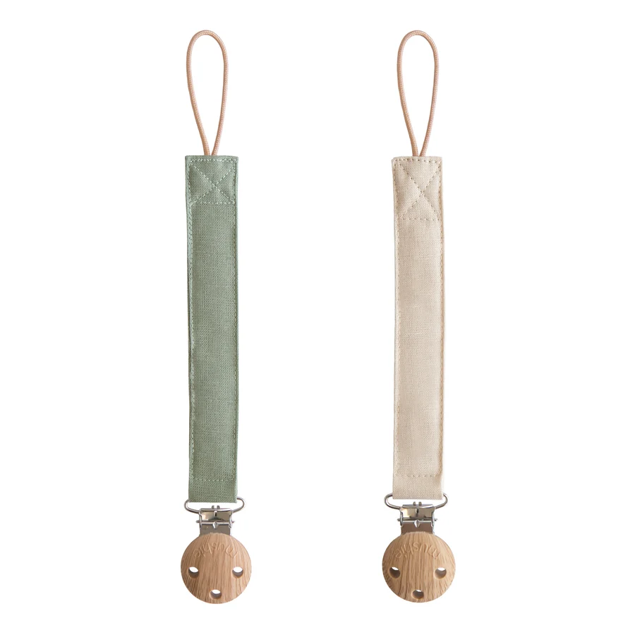 MUSHIE SILICONE PACIFIER CLIP 2 PACK - OLIVE/SHIFTING SAND