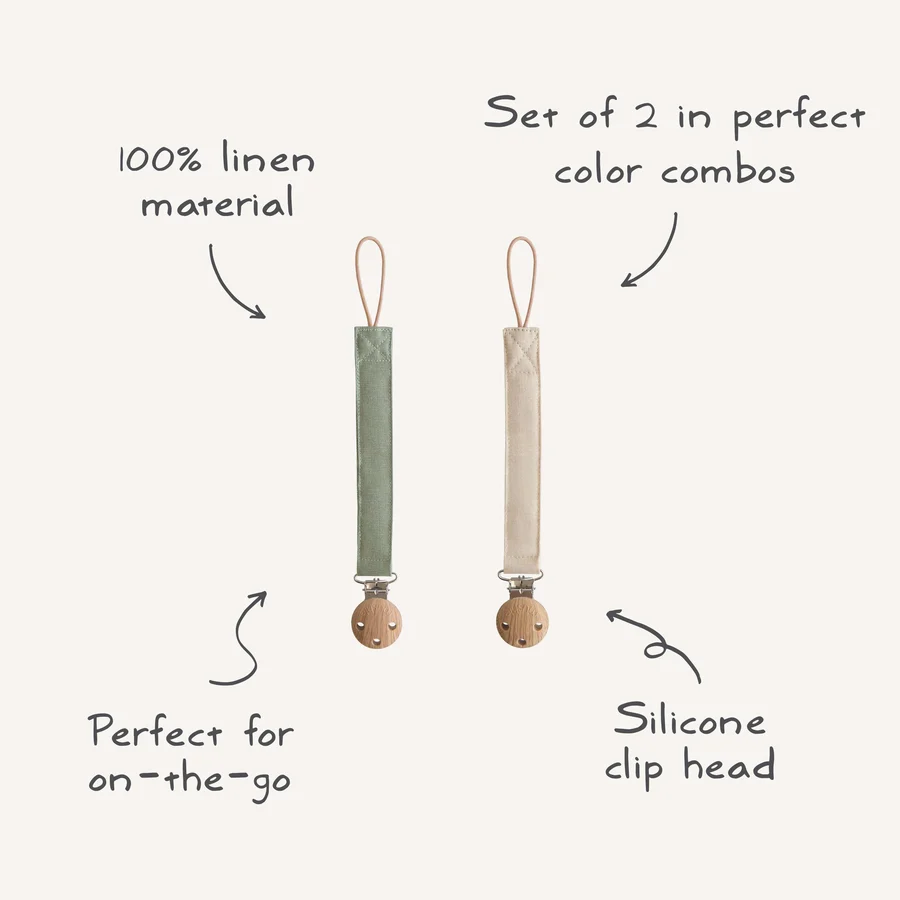 MUSHIE SILICONE PACIFIER CLIP 2 PACK - OLIVE/SHIFTING SAND