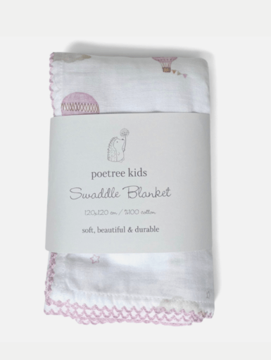 POETREE LITTLE VOYAGER 120X120 SWADDLE DOEK PINK