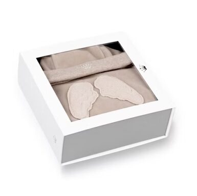 FIRST ENGELEN KRUIPPAKJE + MUTS BEIGE FLUWELEN CADEAUSET