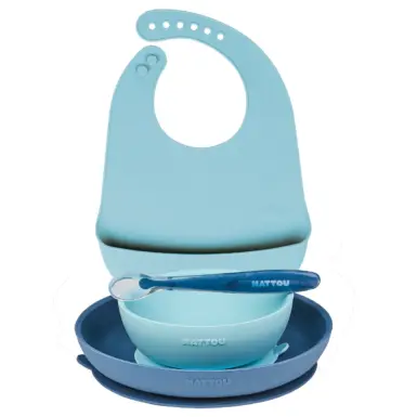 NATTOU EETSET 4 STUKS EN SLABBETJE BLAUW